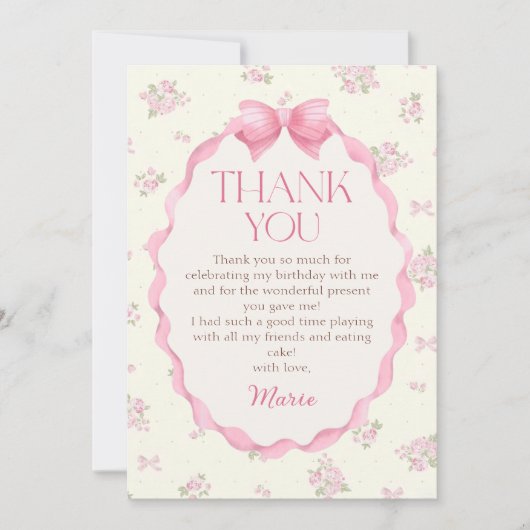 Coquette Pink Bow Geburtstag Danke Karte (Vorderseite)