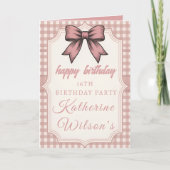 Coquette Pink Bow & Gingham Sweet 16  Karte (Vorderseite)