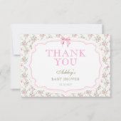 Coquette Pink Bow Girl Babydusche Danke Karte (Vorderseite)