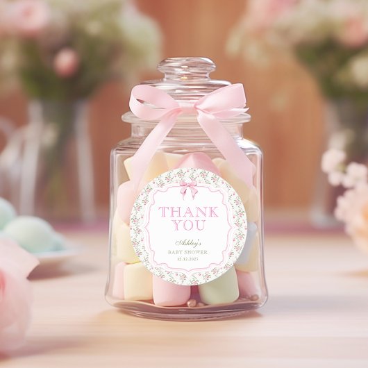 Coquette Pink Bow Girl Babydusche Danke Runder Aufkleber