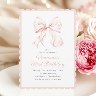 Coquette Pink Bow Girl Einladung zum Geburtstag