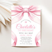 Coquette Pink Bow Girl First Birthday Invitation Einladung