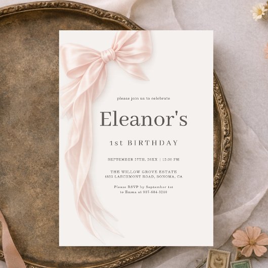 Coquette Pink Bow Girl's 1st Birthday Einladung