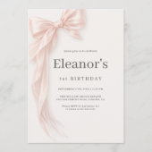 Coquette Pink Bow Girl's 1st Birthday Einladung (Vorderseite)