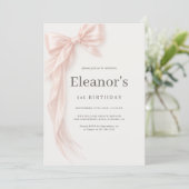 Coquette Pink Bow Girl's 1st Birthday Einladung (Stehend Vorderseite)