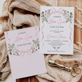 Coquette Pink Bow Girls Winter Floral Baby Dusche Einladung