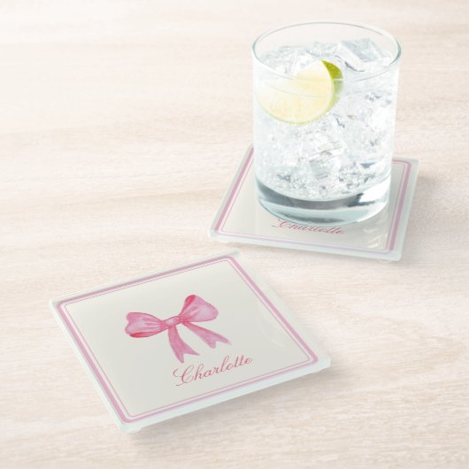 Coquette Pink Bow Glasuntersetzer (Schrägansicht)