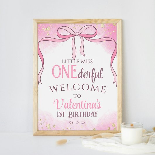 Coquette Pink Bow Glitzer 1. Geburtstag Poster