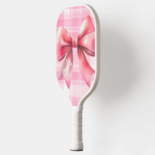 Coquette Pink Bow Karierter Name Pickleball Schläger (Links)