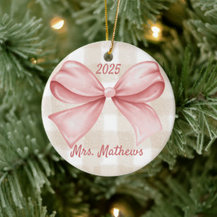 Coquette Pink Bow Lehrer Custom Weihnachten Keramik Ornament