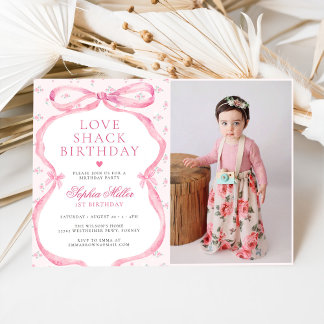 Coquette Pink Bow Liebe Shack Geburtstag Foto Einladung