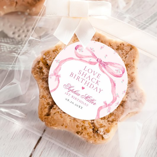 Coquette Pink Bow Liebe Shack Geburtstag Runder Aufkleber