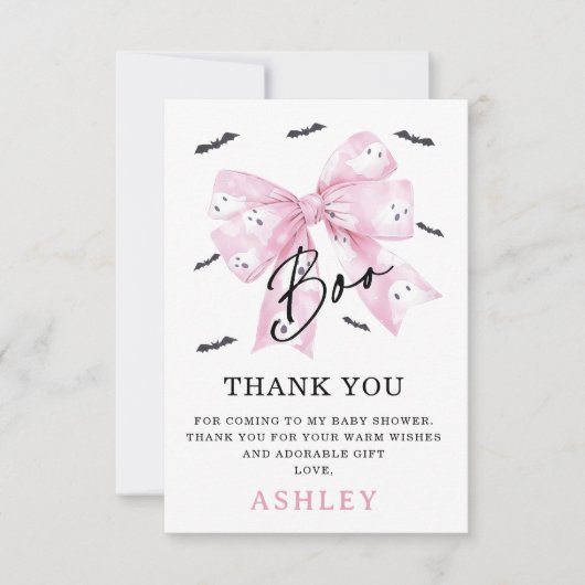 Coquette Pink Bow Little Boo Baby Dusche Dankeskarte (Vorderseite)