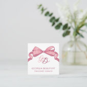 Coquette Pink Bow Monogram Schönheits-QR-Code Quadratische Visitenkarte (Stehend Vorderseite)