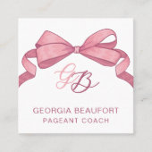 Coquette Pink Bow Monogram Schönheits-QR-Code Quadratische Visitenkarte (Vorderseite)