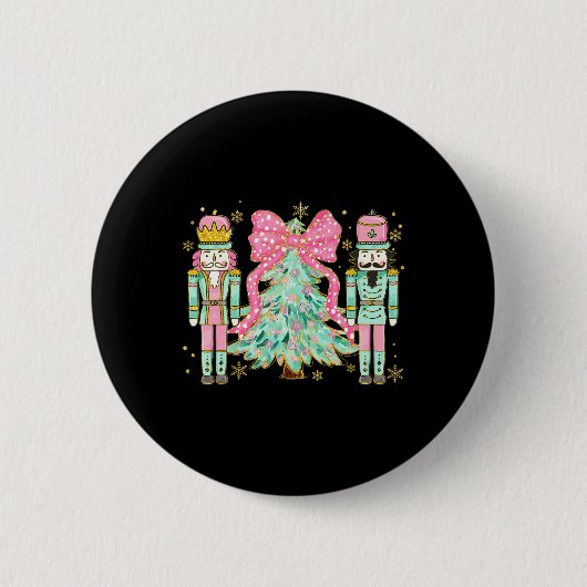 Coquette Pink Bow Nutcracker Weihnachtsbaum Preppy Button (Vorderseite)