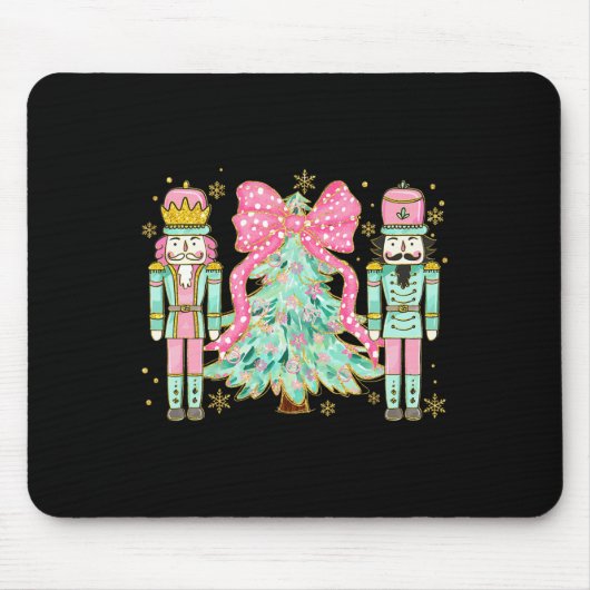Coquette Pink Bow Nutcracker Weihnachtsbaum Preppy Mousepad (Vorne)