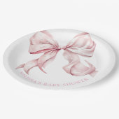 Coquette Pink Bow Pearls Baby Dusche Pappteller (Schrägansicht)