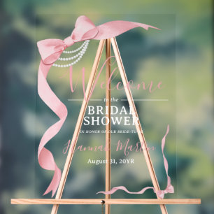 Coquette Pink Bow & Pearls Brautparty Willkommen Acrylschild