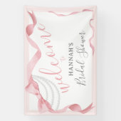 Coquette Pink Bow & Pearls Modernes Brautparty Banner (Vertikal)