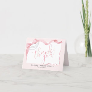 Coquette Pink Bow & Pearls Modernes Brautparty Dankeskarte