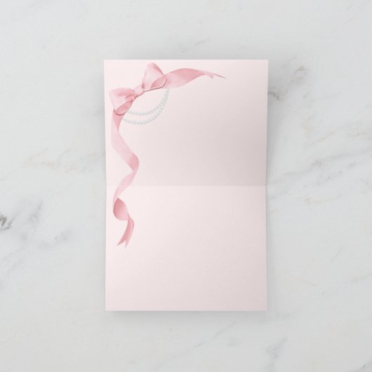 Coquette Pink Bow & Pearls Modernes Brautparty Dankeskarte (Innenseite)