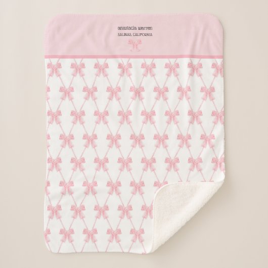 Coquette Pink Bow Personalisiert Sherpadecke (Vorderseite)