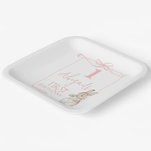 Coquette Pink Bow Peter das Kaninchen 1. Geburtsta Pappteller (Gewinkelt)