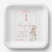 Coquette Pink Bow Peter das Kaninchen 1. Geburtsta Pappteller (Vorderseite)