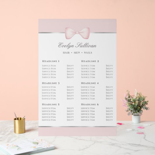 Coquette Pink Bow Preisliste Acrylschild (Hochzeit)