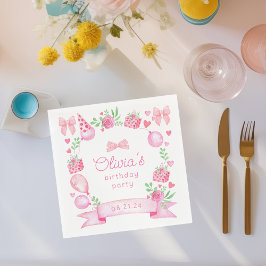 Coquette Pink Bow Preppy Girl Birthday Serviette