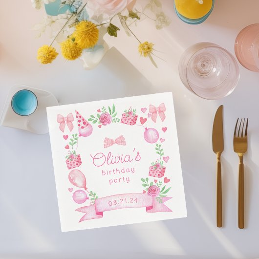 Coquette Pink Bow Preppy Girl Birthday Serviette