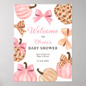 Coquette Pink Bow Pumpkin Baby Dusche Empfang Poster (Vorne)