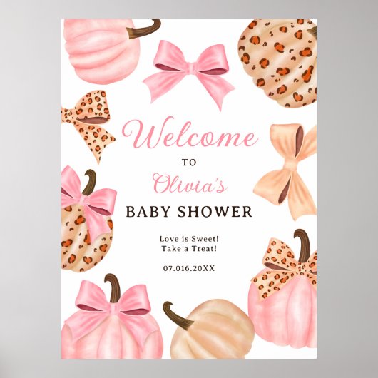 Coquette Pink Bow Pumpkin Baby Dusche Empfang Poster (Vorne)