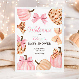 Coquette Pink Bow Pumpkin Baby Dusche Empfang Poster