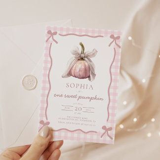Coquette Pink Bow Pumpkin Herbst 1. Geburtstag Par Einladung