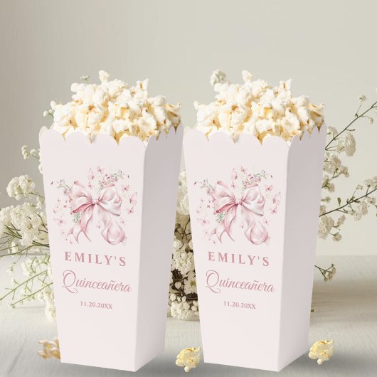 Coquette Pink Bow Quinceanera Sweet 16 Popcorn Geschenkschachtel