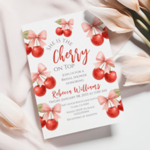 Coquette Pink Bow Red Cherry auf dem oberen Brautp Einladung