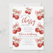 Coquette Pink Bow Red Cherry auf dem oberen Brautp Einladung (Vorderseite)