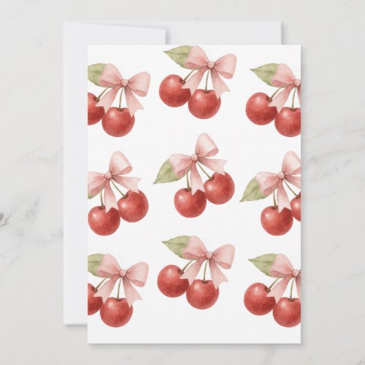 Coquette Pink Bow Red Cherry auf dem oberen Brautp Einladung (Rückseite)