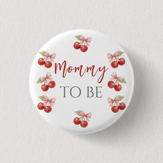 Coquette Pink Bow Red Cherry auf Top Baby Dusche Button (Vorderseite)