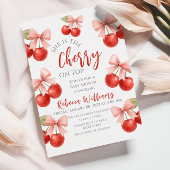Coquette Pink Bow Red Cherry auf Top Baby Dusche Einladung
