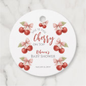 Coquette Pink Bow Red Cherry auf Top Baby Dusche Geschenkanhänger (Vorderseite)