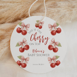 Coquette Pink Bow Red Cherry auf Top Baby Dusche Geschenkanhänger