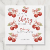 Coquette Pink Bow Red Cherry auf Top Baby Dusche Geschenkanhänger (Vorderseite)