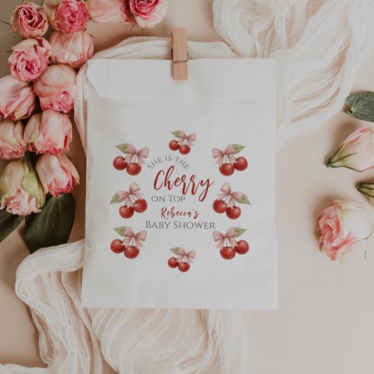 Coquette Pink Bow Red Cherry auf Top Baby Dusche Geschenktütchen