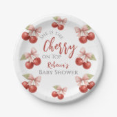 Coquette Pink Bow Red Cherry auf Top Baby Dusche Pappteller (Vorderseite)