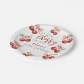 Coquette Pink Bow Red Cherry auf Top Baby Dusche Pappteller (Schrägansicht)