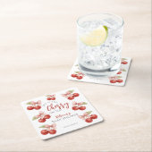 Coquette Pink Bow Red Cherry auf Top Baby Dusche Rechteckiger Pappuntersetzer (Vor Ort)