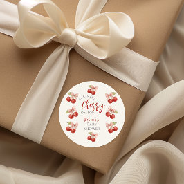 Coquette Pink Bow Red Cherry auf Top Baby Dusche Runder Aufkleber